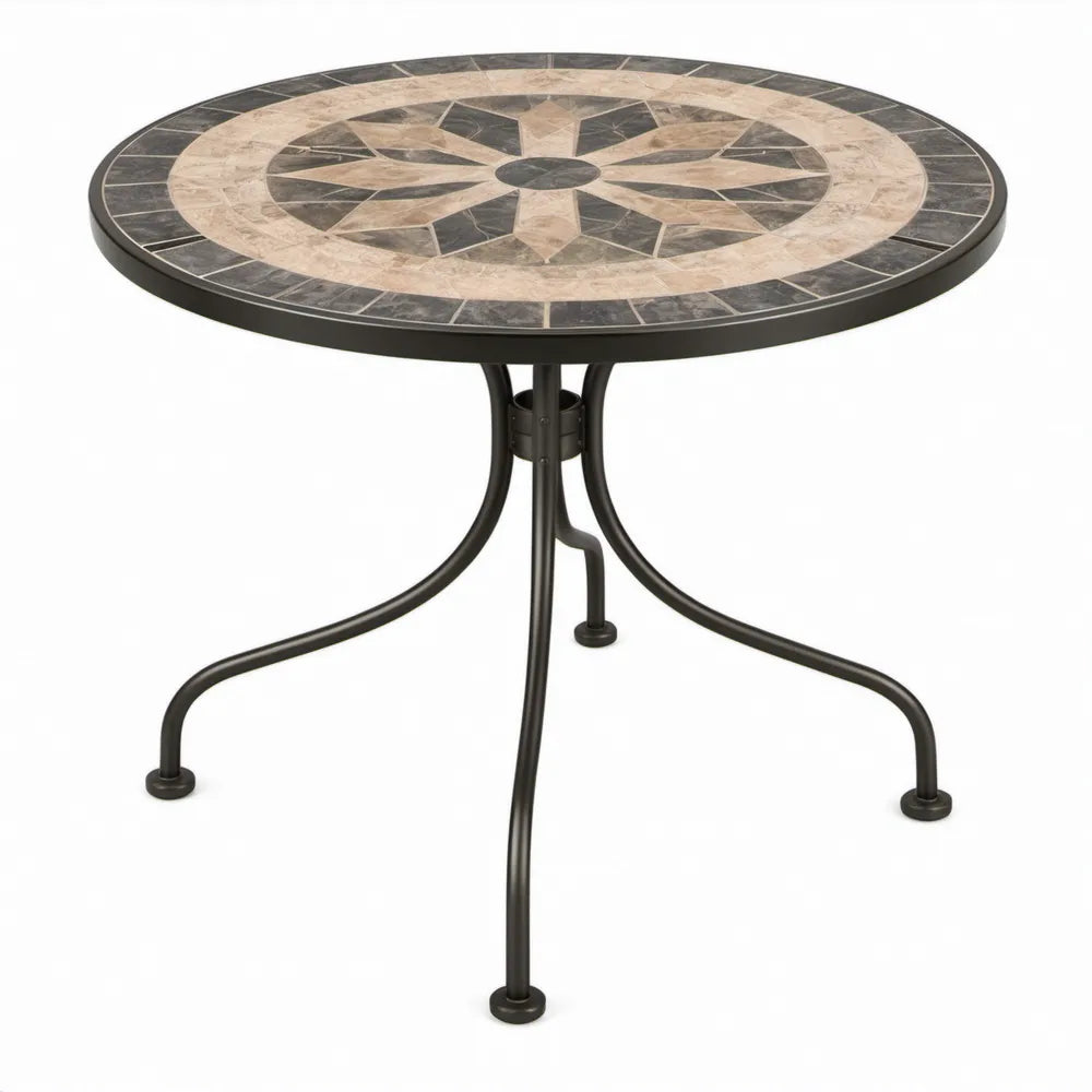 Ronde tuintafel met keramisch mozaïek, Ø 80 x 70 cm, beige/bruin/zwart
