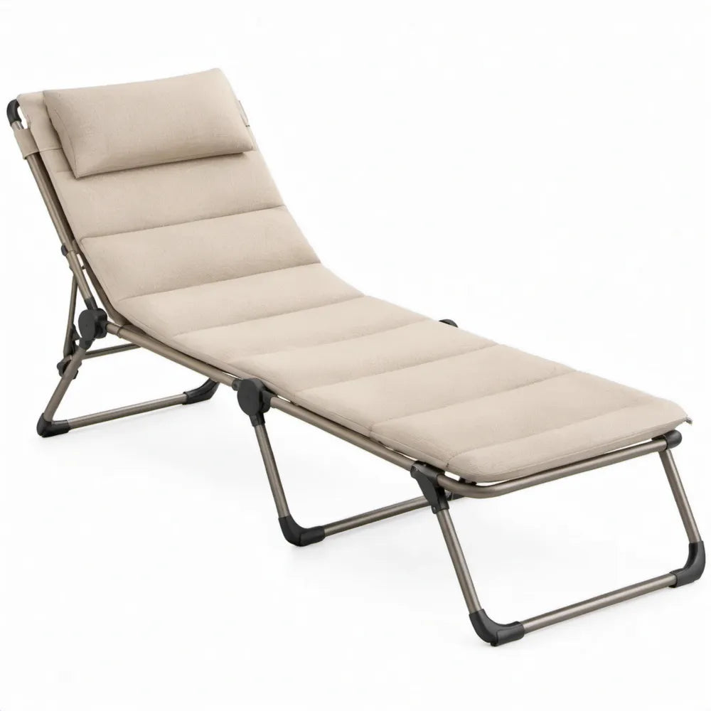 Verstelbaar ligbed met afneembare hoofdsteun – Beige/Grijsbruin/Zwart – 190 x 58 x 30 cm