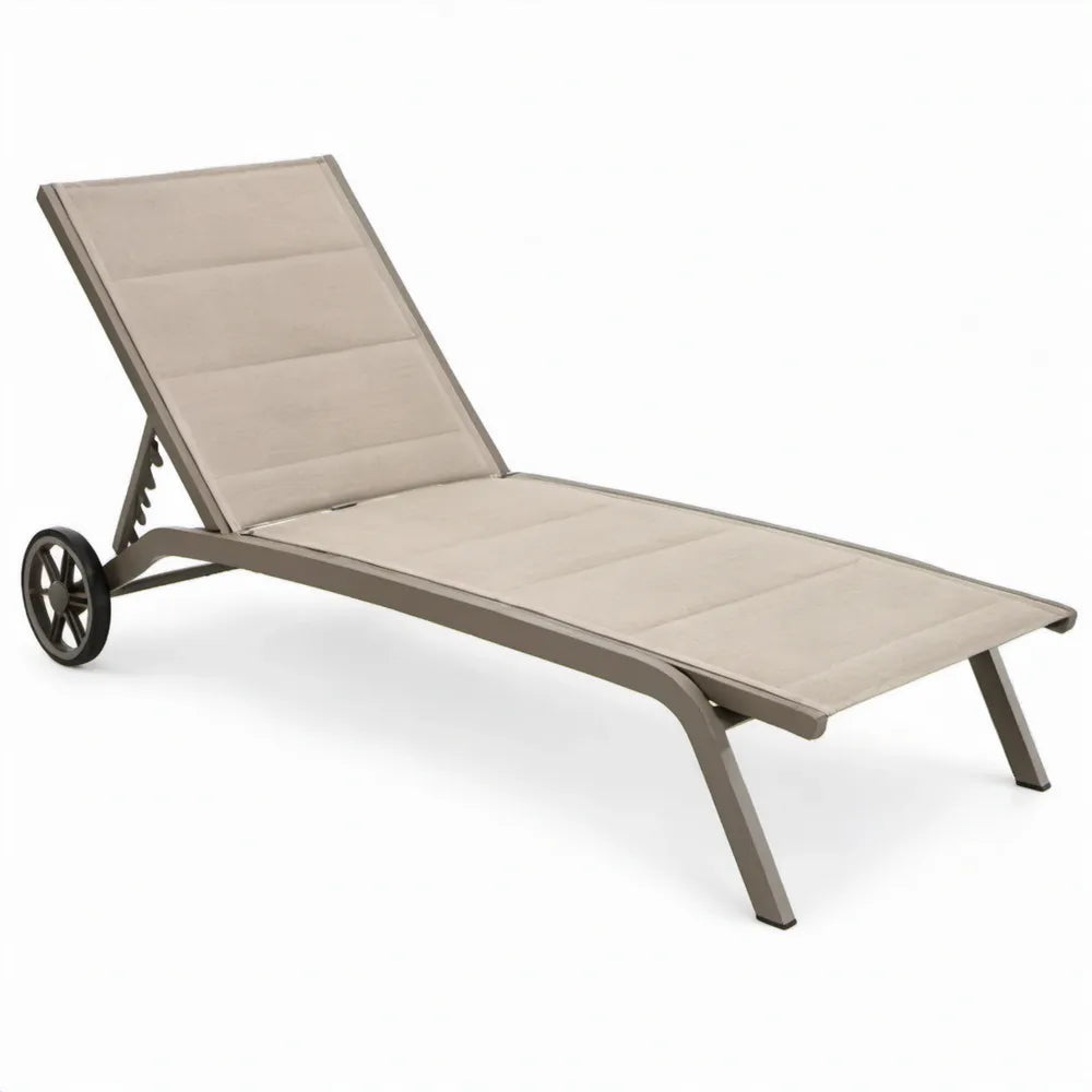 Ligbed met wielen en verstelbare rugleuning, 200 x 65 x 35 cm, beige/taupe