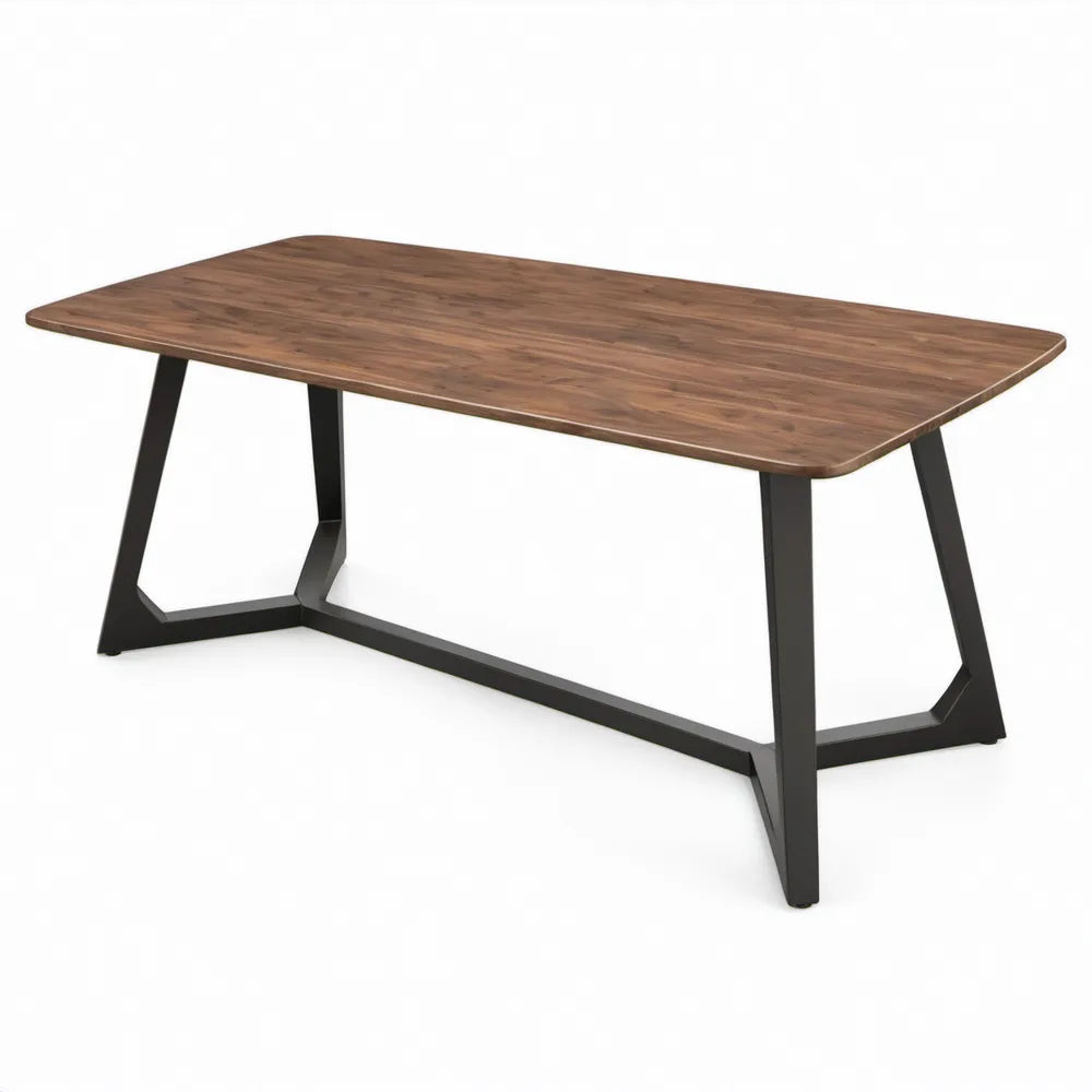 Rechthoekige tuintafel 180 x 90 x 75 cm van bruin acaciahout met zwart stalen onderstel