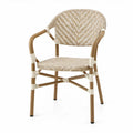 Terrasstoel met armleuningen 56 x 60 x 85 cm van aluminium en PE-rattan - naturel/wit