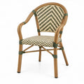 Terrasstoel met armleuningen van aluminium en PE-rotan, 57 x 60 x 89 cm, bruin/crème/groen