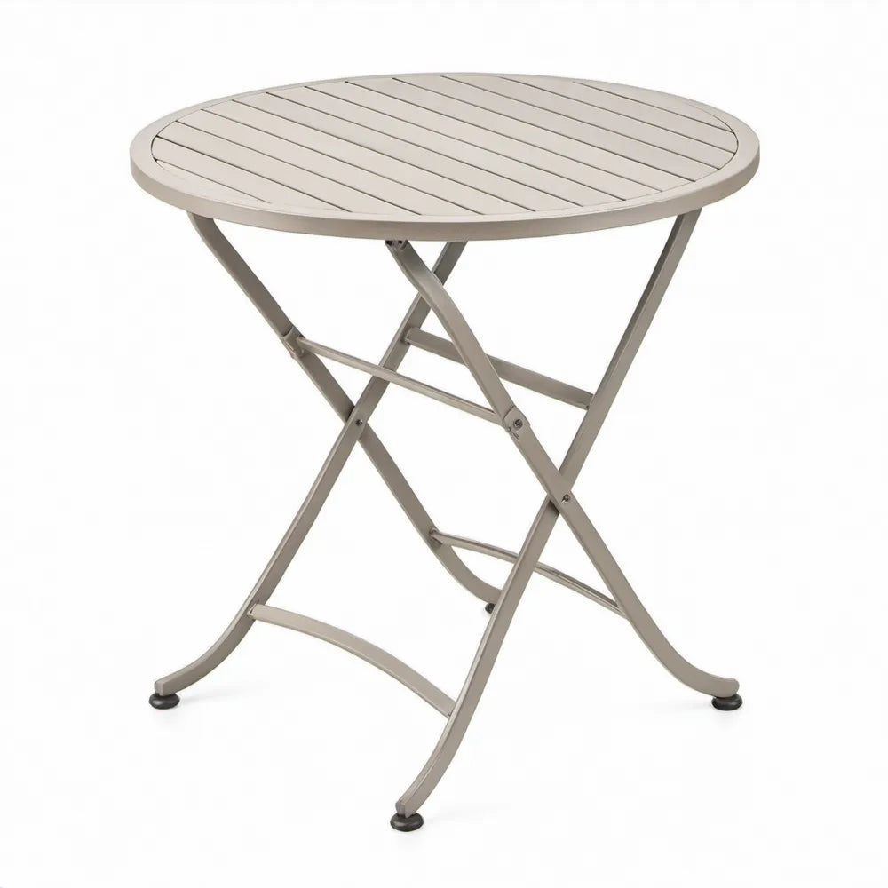 Inklapbare ronde tuintafel Ø 60 x 72 cm van taupekleurig gepoedercoat staal