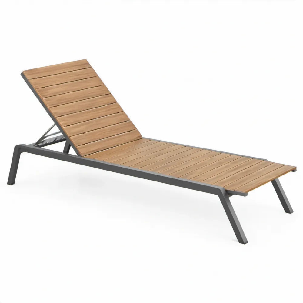 Verstelbaar tuinligbed van acaciahout en aluminium, 200 x 65 x 35 cm, naturel bruin/antraciet