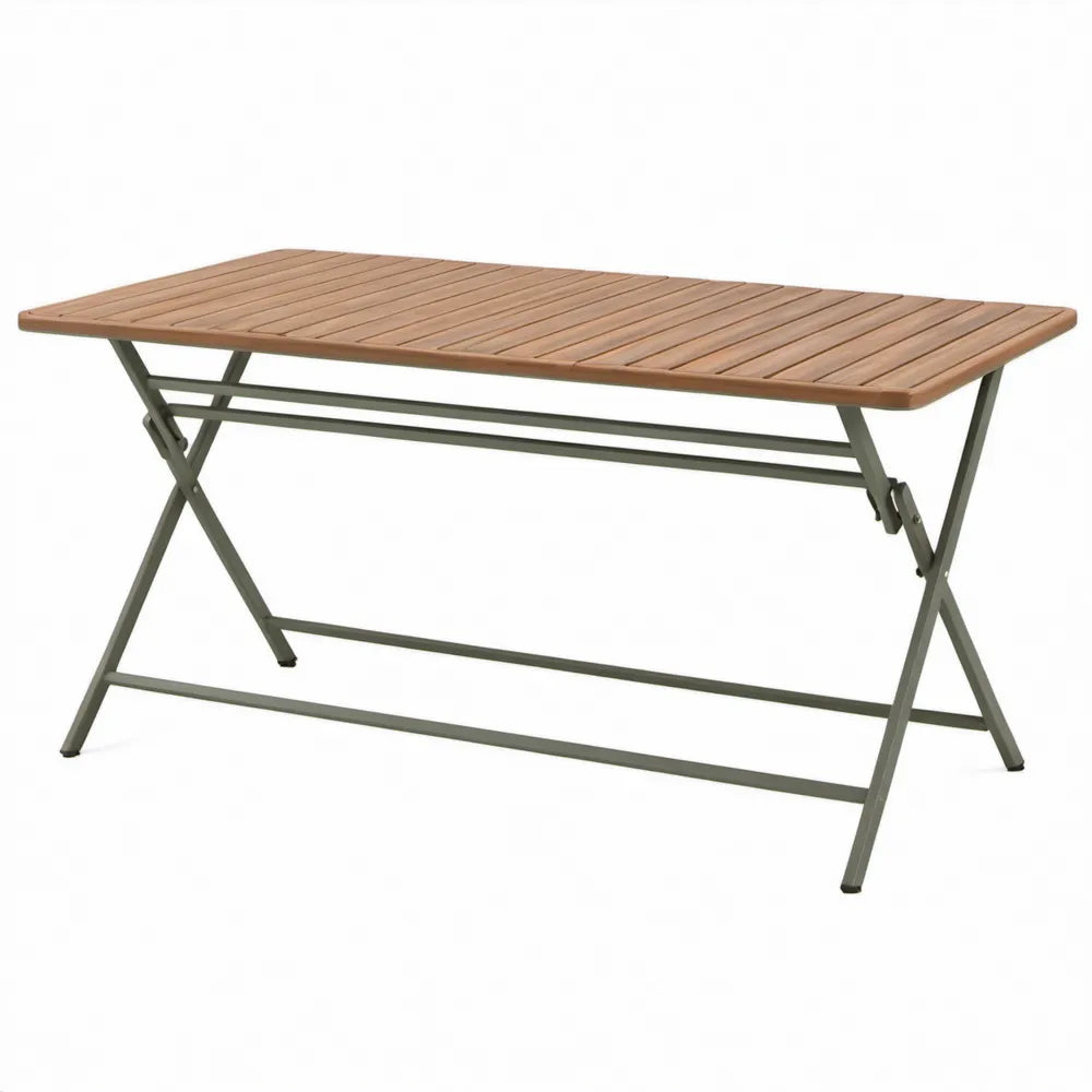 Inklapbare tuintafel van acaciahout en staal, 160 x 80 x 75 cm, Bruin/Donkergrijs
