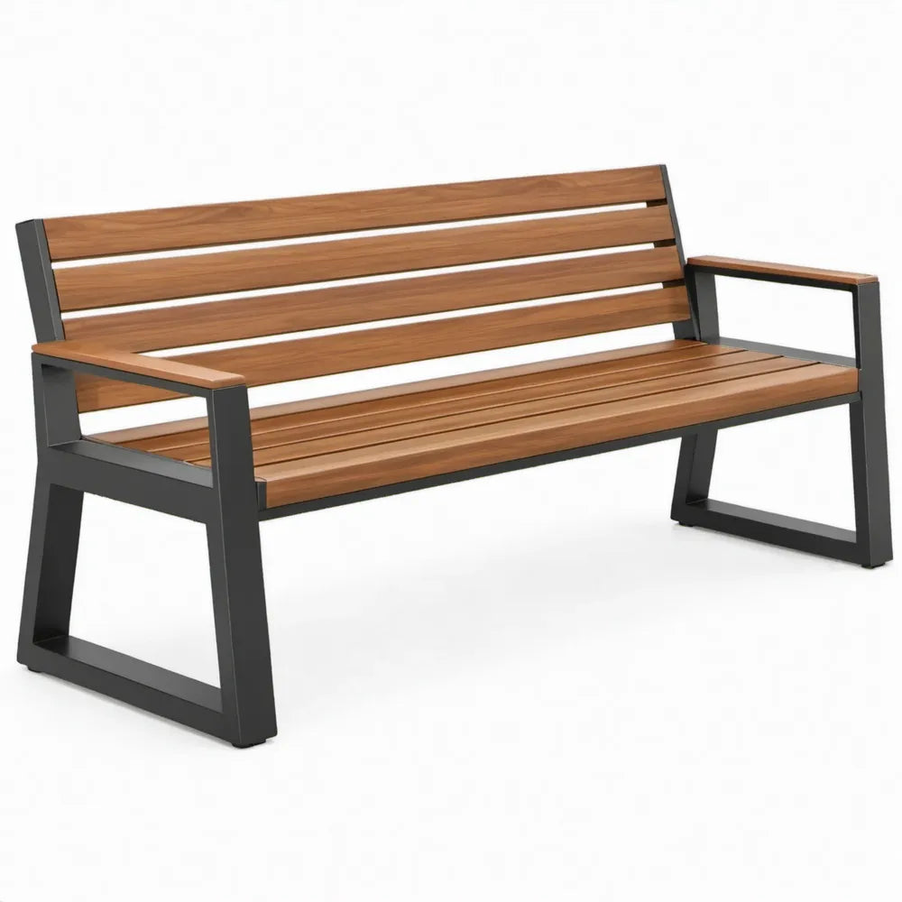 3-zits tuinbank 150 x 65 x 85 cm Bruin/Zwart acaciahout en gepoedercoat staal