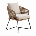 Terrasstoel met armleuningen, PE-vlechtwerk en kussens – 65 x 70 x 82 cm – Beige/Bruin/Zwart