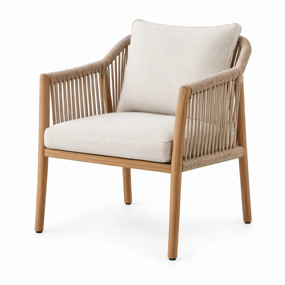 Armstoel met armleuningen 65 x 60 x 80 cm naturel bruin, taupe en crèmewit