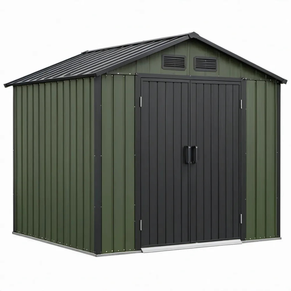 Metalen opbergschuur 257 x 205 x 202 cm met dubbele draaideur - Donkergroen/Antracietgrijs
