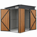 Metalen tuinschuur 213 x 191 x 195 cm met dubbele draaideuren – Antraciet/Bruin houtlook