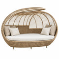 Tweepersoons ligbed met zonnedak 210 x 125 x 180 cm in naturel PE-rotan