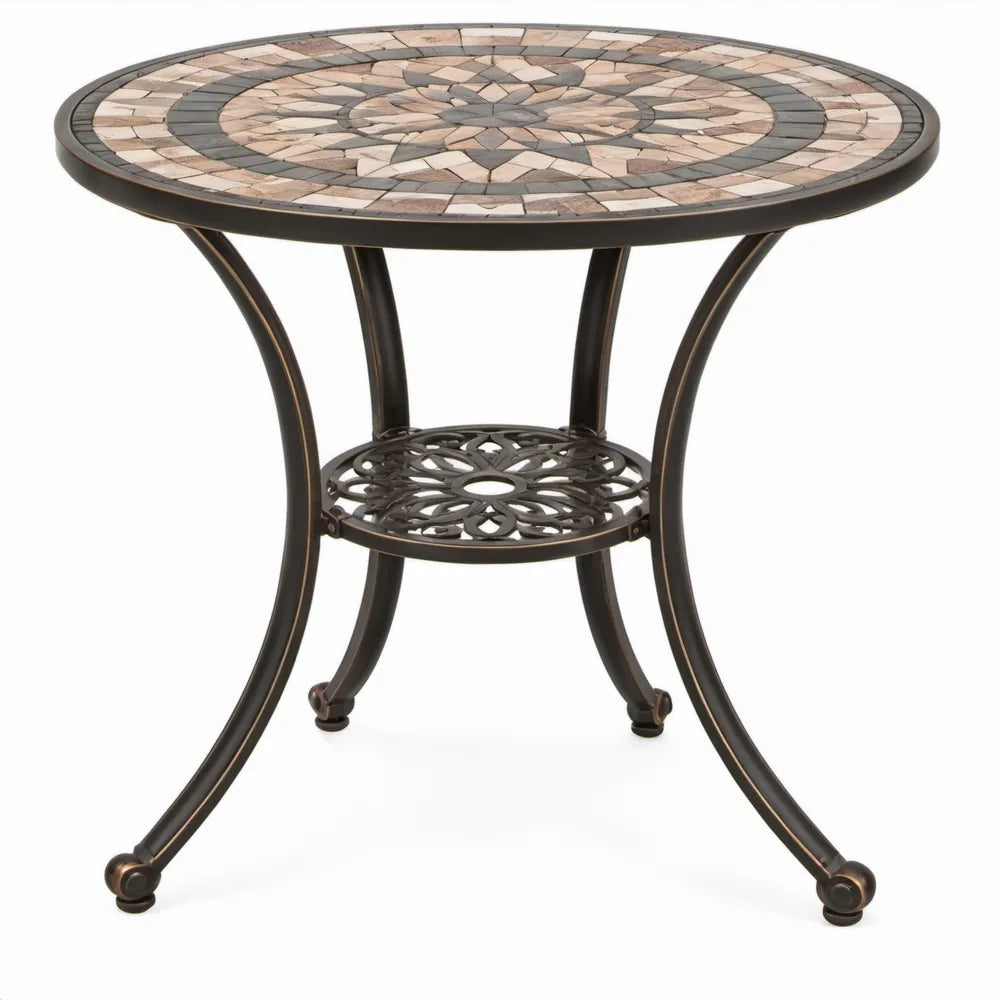 Ronde tuintafel met keramisch mozaïek, Ø 76 x 71 cm, Beige/Bruin/Zwart