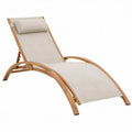 Verstelbaar ligbed met hoofdkussen 200 x 66 x 34 cm crème en naturelbruin acaciahout