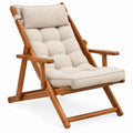 Verstelbare houten relaxstoel met armleuningen en beige kussen, 98 x 68 x 102 cm