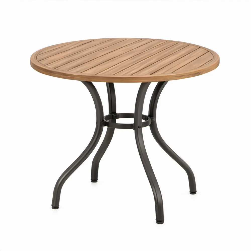 Ronde tuintafel Ø80 x 75 cm - naturel teakhout met zwart stalen onderstel