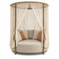 Rond buitenligbed met hemel en gordijnen, 150 x 150 x 220 cm, beige/bruin