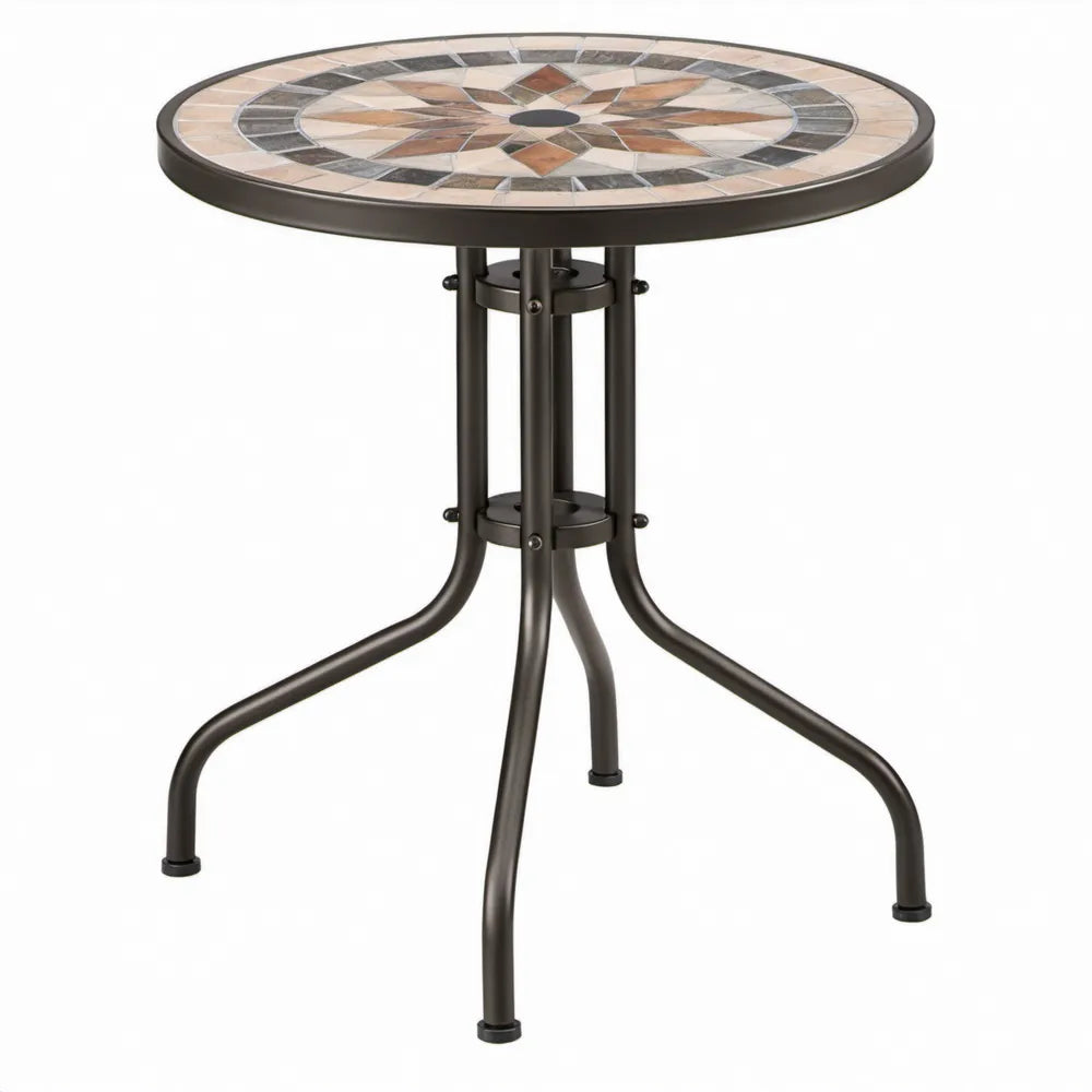 Ronde bistrotafel met keramisch mozaïek Ø 60 x 70 cm - Bruin/Beige/Grijs/Zwart
