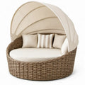 Rond ligbed met verstelbare zonnekap, 160 x 160 x 160 cm, beige en bruin, PE-rattan met polyester kussens