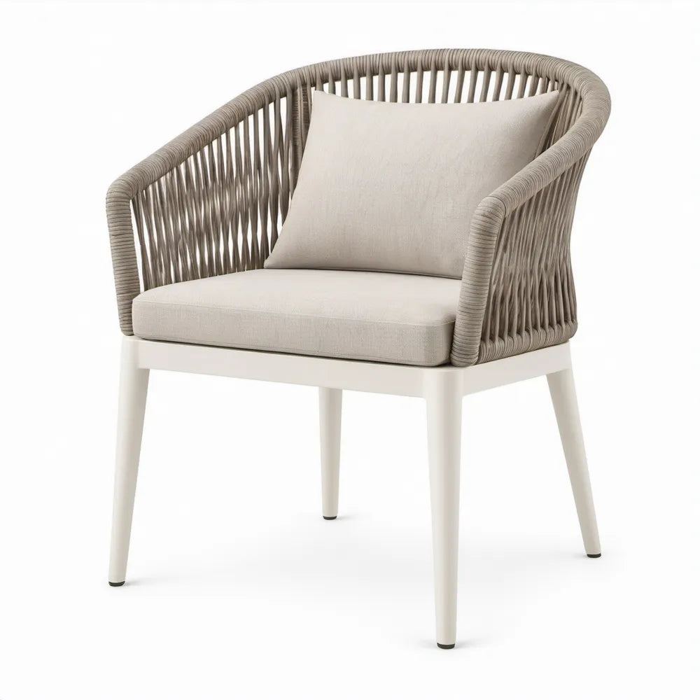 Terrasstoel met armleuningen, kussens en aluminium frame – 65 x 63 x 80 cm – Beige, taupe en wit