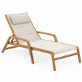 Verstelbaar ligbed van massief acaciahout met beige polyester kussen, 200 x 70 x 35 cm