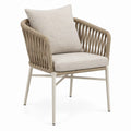 Beige terrasstoel met armleuningen, aluminium en polyester touw, 64 x 64 x 80 cm