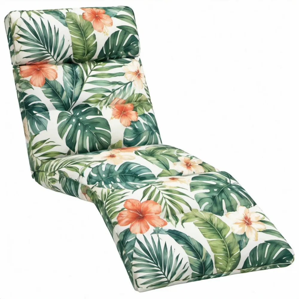 Ligbedkussen met verstelbaar hoofdkussen 190 x 60 x 5 cm tropisch bladerenpatroon Groen/Wit/Oranje/Beige