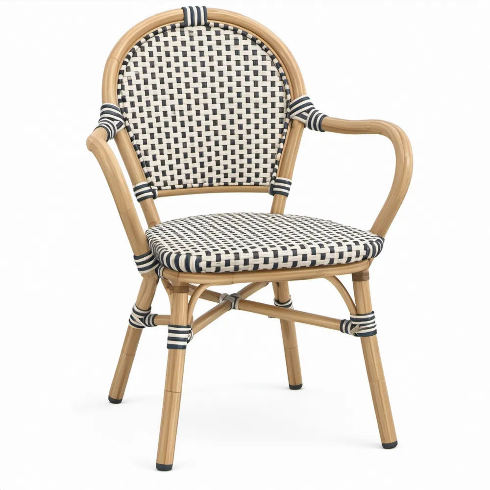 Bistrostoel met armleuningen, 57 x 60 x 88 cm, naturel/zwart/wit