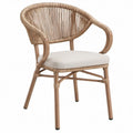 Beige PE-rotan terrasstoel met armleuningen en zitkussen, 58 x 60 x 80 cm
