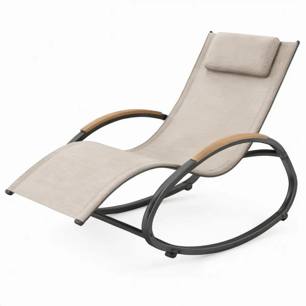 Schommel-ligstoel met hoofdsteun, 165 x 65 x 95 cm, beige/zwart/lichtbruin