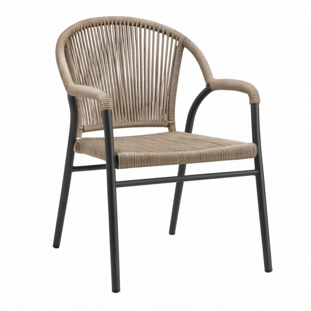Tuinstoel met armleuningen 56 x 60 x 80 cm Taupe PE-rotan en Zwart Staal