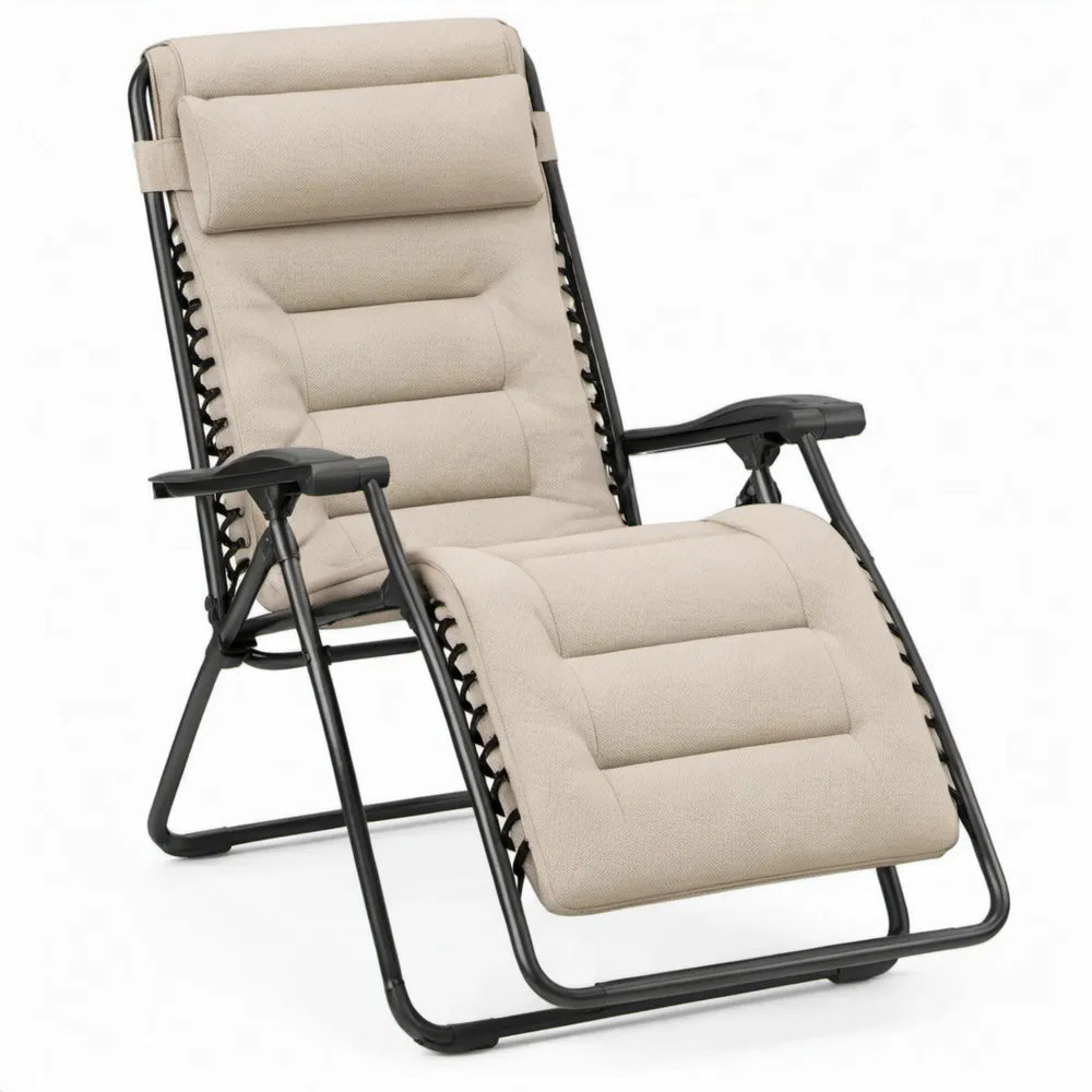 Beige/Zwarte opvouwbare verstelbare ligstoel met hoofdsteun, 165 x 65 x 110 cm