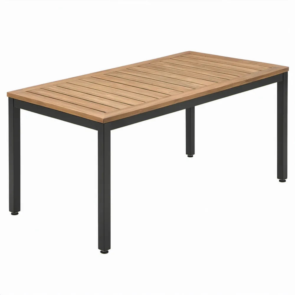 Rechthoekige tuintafel van teakhout en zwart aluminium, 200 x 100 x 75 cm