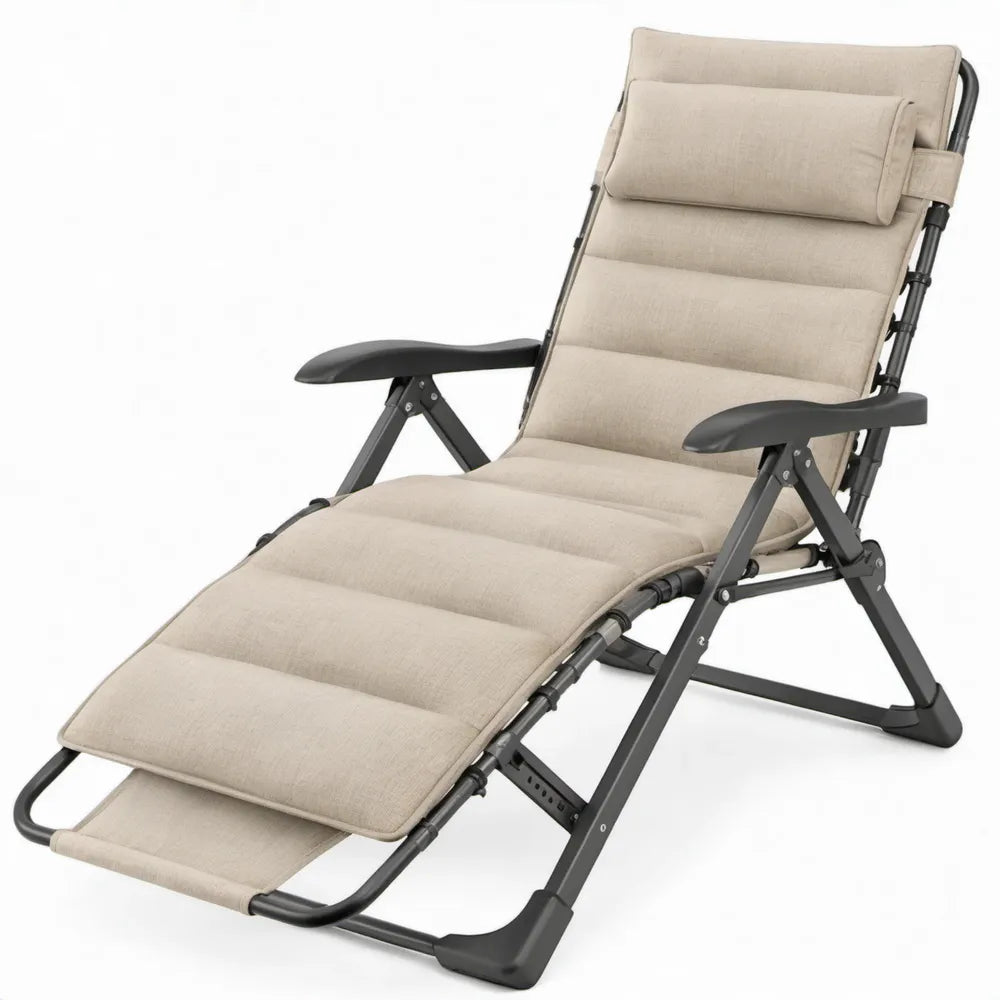 Opvouwbare verstelbare ligstoel met voetensteun en hoofdsteun Beige/Zwart 165 x 65 x 110 cm